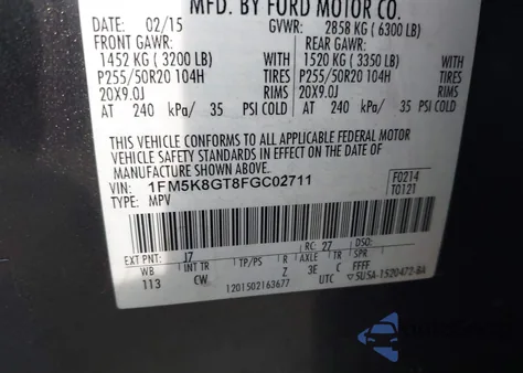 2015 Ford Explorer Sport from USA, damaged, VIN 1FM5K8GT8FGC02711